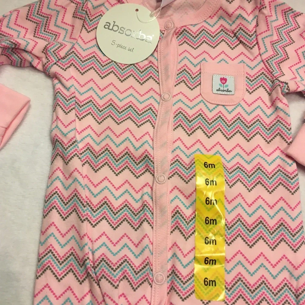 Absorba One Piece Sleeper Baby Girl 6M Pink New Chevron Zig‎ Romper